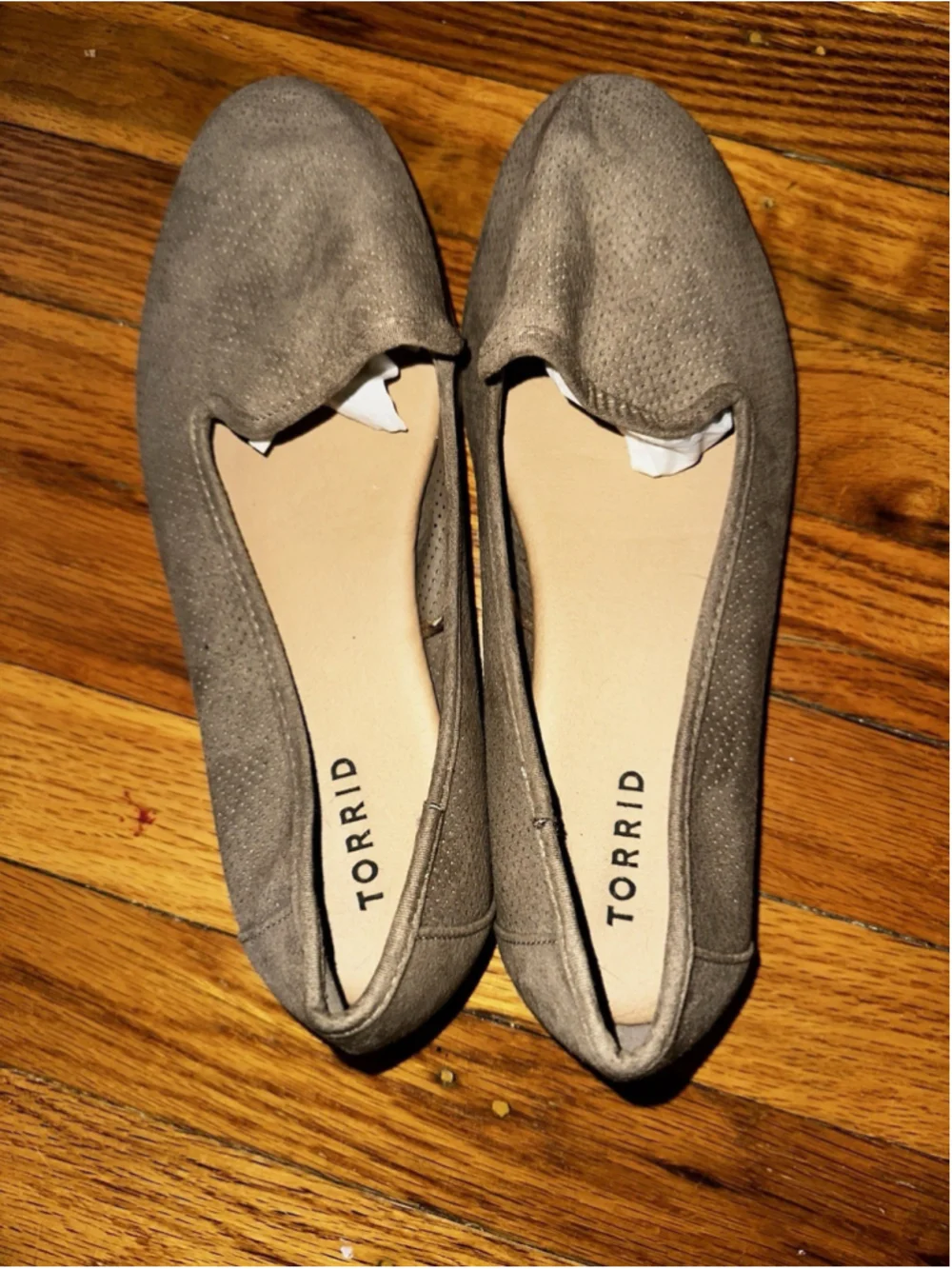 Torrid Taupe Perforated Loafer Flats WW 10 Workwear Minimalist Suede Plus Size